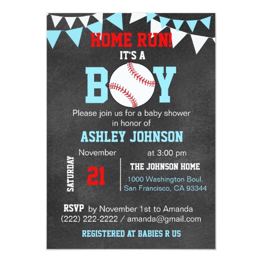 Unique Blue Boy Baseball Baby Shower Invitations