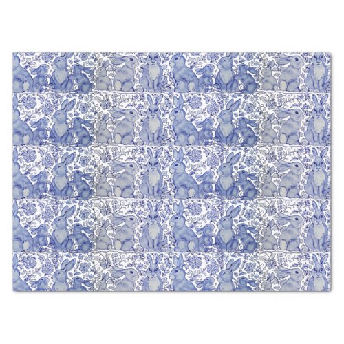Unique Blue Bunny Rabbit Floral Animal Pattern  Tissue Paper