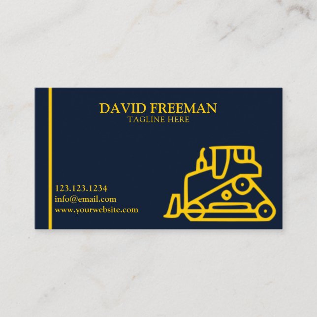 Unique Blue Construction Equipment Bulldozer Business Card (Front)