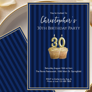 Unique Blue Gold 30th Birthday Invitation For Him