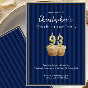 Unique Blue Gold 93rd Birthday Invitation For Him
