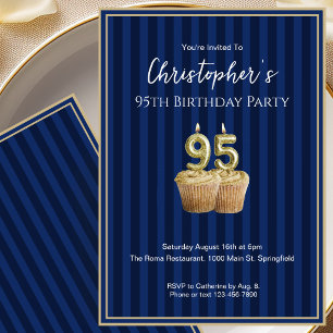 Unique Blue Gold 95th Birthday Invitation For Him