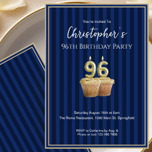 Unique Blue Gold 96th Birthday Invitation For Him
