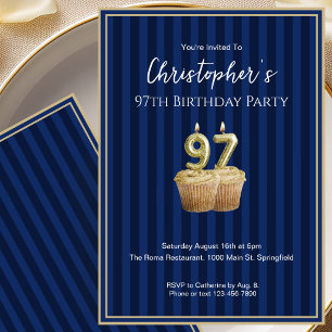 Unique Blue Gold 97th Birthday Invitation For Him