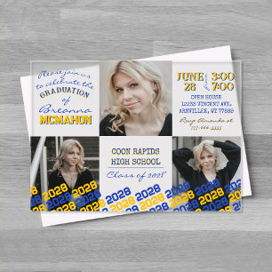 Unique Blue & Gold Graduation 3 Photo Frosted Acrylic Invitations