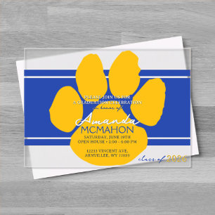 Unique Blue & Gold Graduation Pawprint Elegant Acrylic Invitations