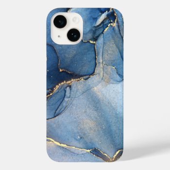 Unique Blue Gold Marble Pattern Iphone / Android Case-mate Iphone 14 Case by Sozo4all at Zazzle