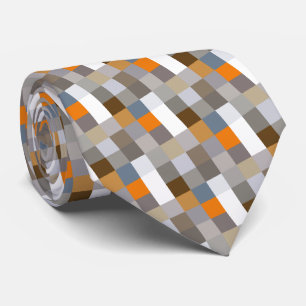 Unique Blue Gray Orange Taupe Brown Pixels Art Neck Tie