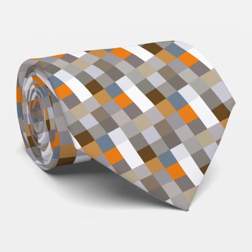 Unique Blue Gray Orange Taupe Brown Pixels Art Neck Tie