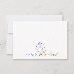 Unique Blue Green Floral Vine Script Name Note Card