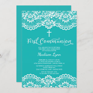 Unique Blue Lace First Holy Communion Invitation