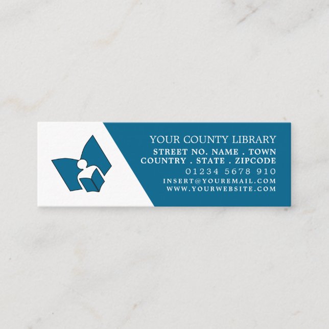Unique Blue Library Bookmark Business Card (Front)