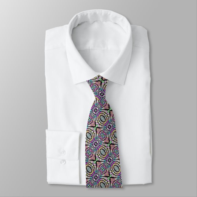Unique Blue Lime Green Pink Purple Black Tribal Neck Tie (Tied)