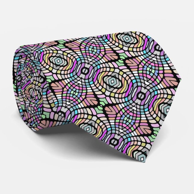 Unique Blue Lime Green Pink Purple Black Tribal Neck Tie (Rolled)