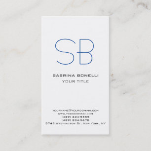 Unique Blue Monogram White Cute Business Card