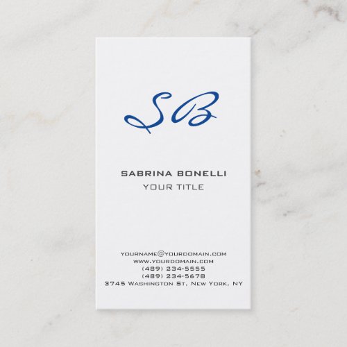 Unique Blue Monogram White Cute Business Card