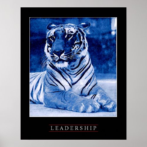 Unique Blue Motivational Leadership Tiger Poster