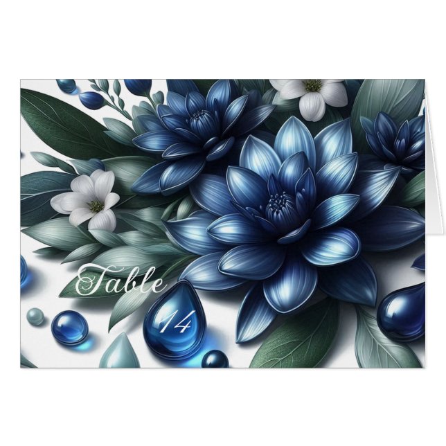 Unique Blue Paint Hydrangea Table Seating Card (Front Horizontal)