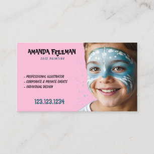 Unique Blue & Pink Children Face Painting Business Card