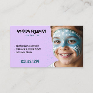 Unique Blue & Purple Children Face Painting Business Card