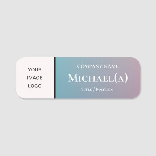 Unique Blue Purple Gradient And White Company LOGO Name Tag