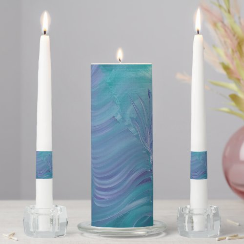 Unique Blue Purple White Abstract Unity Candle Set