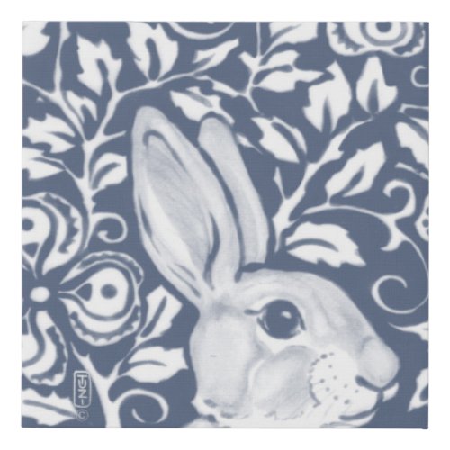 Unique Blue Rabbit Bunny Garden Delft Dedham Denim Faux Canvas Print