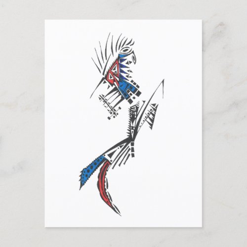 Unique Blue Red Black White Abstract Art Postcard