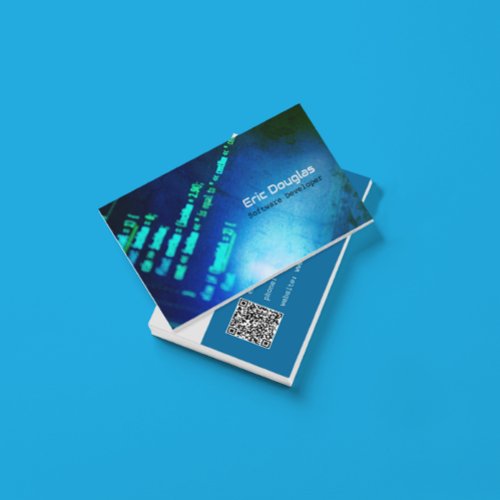 Unique Blue Software Tech Professional QR Code Business Card