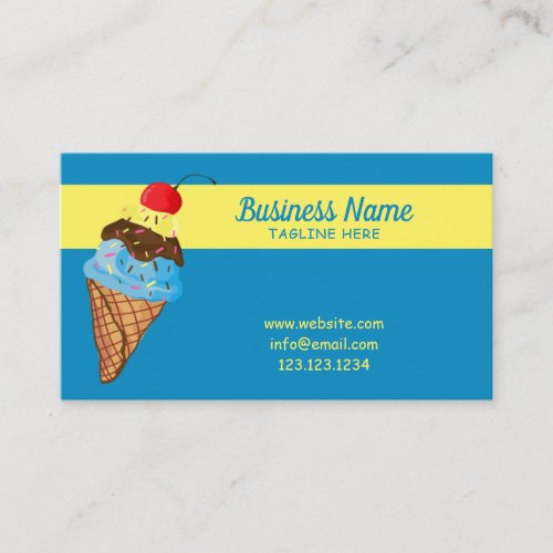 Unique Blue Sprinkles Cherry Ice Cream Cone Business Card