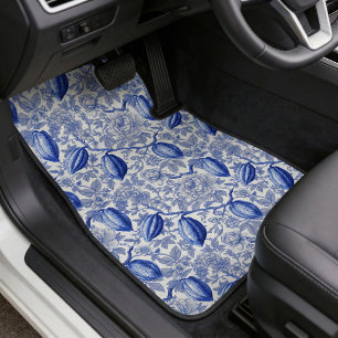 Unique Blue Toile Cocoa Chic Botanical Pattern Car Floor Mat