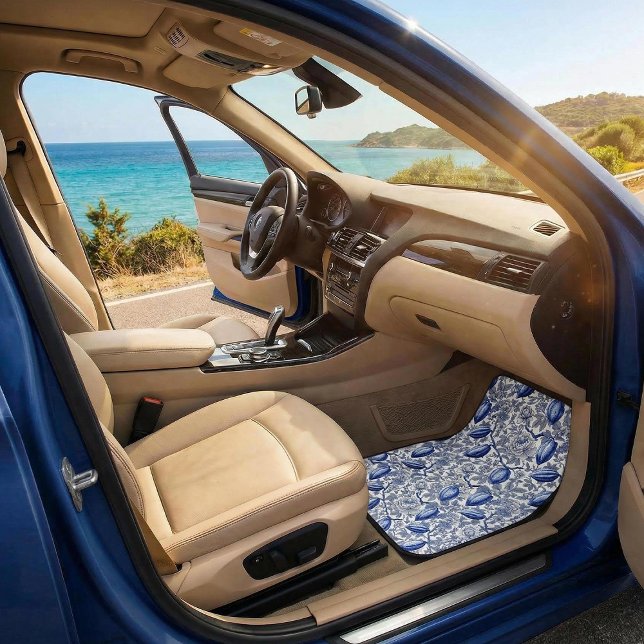 Unique Blue Toile Cocoa Chic Botanical Pattern Car Floor Mat (Creator Uploaded)