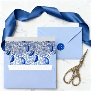 Unique Blue Toile Cocoa Chic Botanical Pattern Envelope