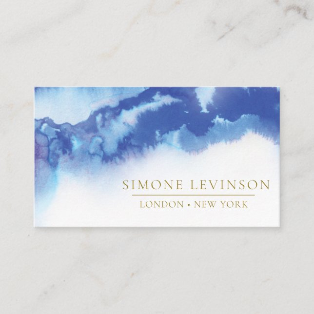 Unique Blue Watercolor Shape Business Card (Front)