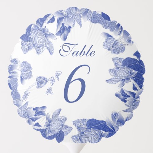 Unique Blue White Floral Table Number Sign Balloon