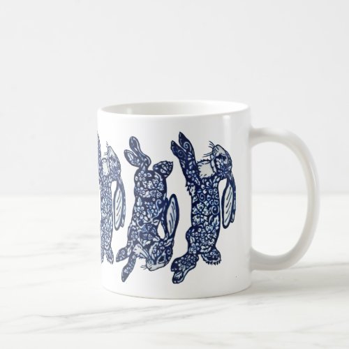 Unique Blue White Rabbit Bunny Asian Art Design Coffee Mug