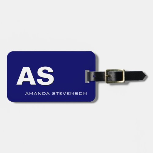 Unique Blue White Script Monogram Luggage Tag