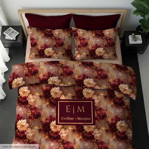 Unique Blush Burgundy Gold Personalized Duvet  