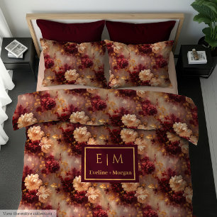 Unique Blush Burgundy Gold Personalized Duvet Cover