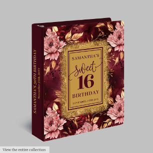 Unique Blush Burgundy Gold Sweet 16 Scrapbook 3 Ring Binder