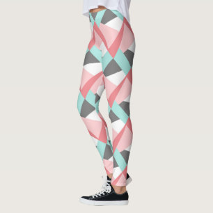 Unique Blush Coral Pink Mint Green Art Pattern Leggings