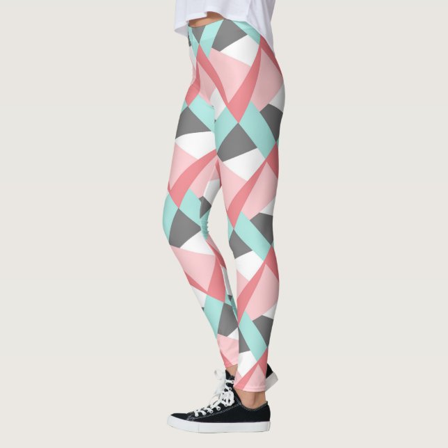Unique Blush Coral Pink Mint Green Art Pattern Leggings (Left)