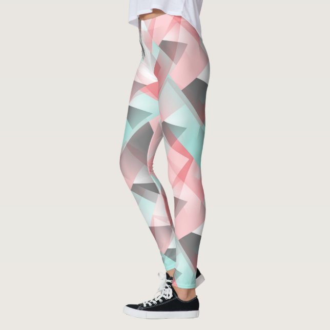 Unique Blush Coral Pink Mint Green Art Pattern Leggings (Left)