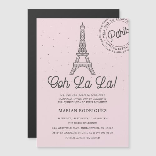 Unique Blush Eiffel Tower Paris Quinceaera Magnetic Invitation