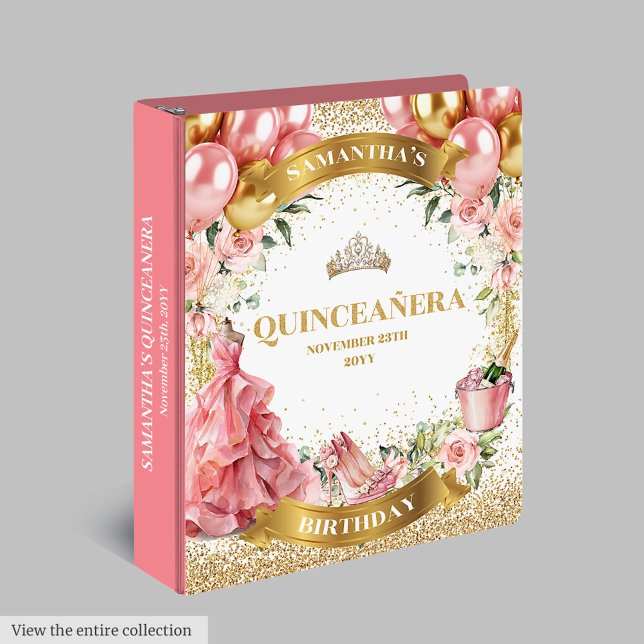 Unique Blush Gold Quinceanera Memory Album Binder (Unique Blush Gold Quinceanera Memory Album Binder)