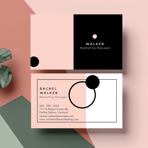 Unique Blush Pink  Black Professional Branding  Business Card