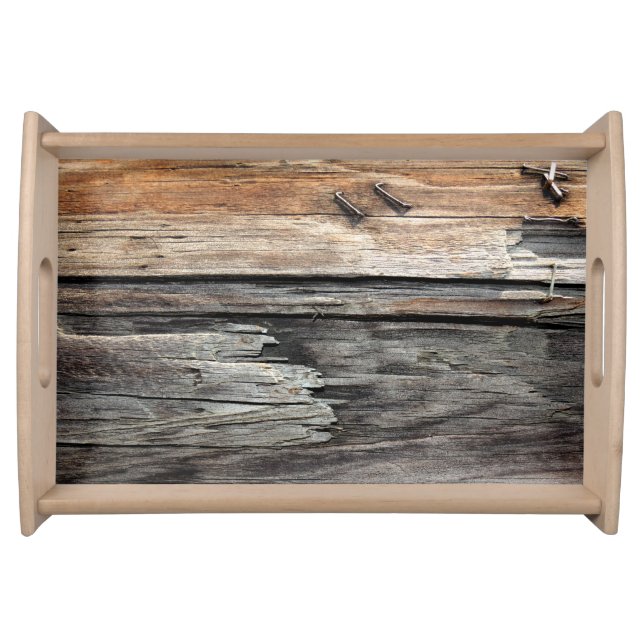 Unique Bohemian Modern Rustic Wood Serving Tray (Front)