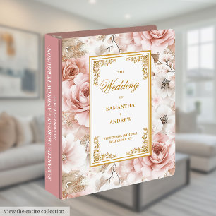 Unique boho blush gold floral wedding memory album 3 ring binder