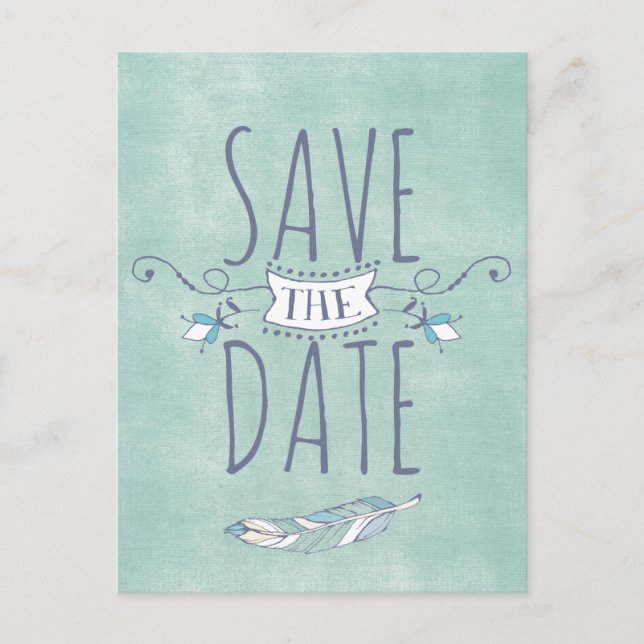 Unique Boho Chic Save the Date Announcement Postcard (Front)
