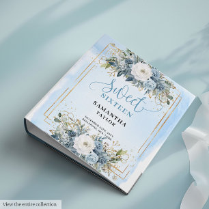 Unique Boho Light Blue Greenery Floral Sweet 16 3 Ring Binder
